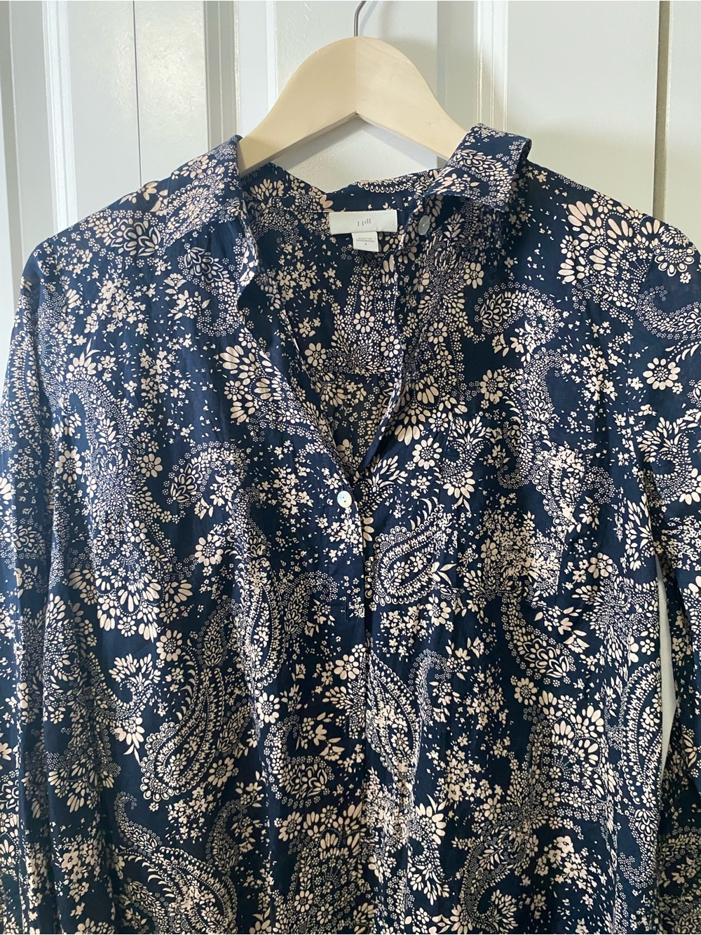 J Jill Navy Floral Paisley Button-Front Blouse - Picture 3 of 8
